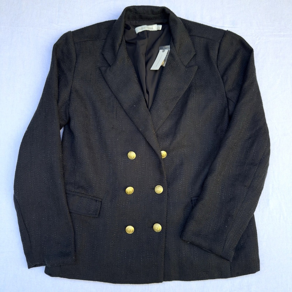 Anthropologie bishop + young Tweed Double Breasted Gold 3 Button Blazer, Size XL